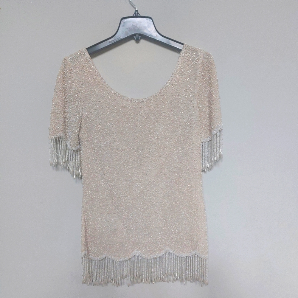 100% Silk Vintage NIGHT VOGUE Beaded Top Size Medium.